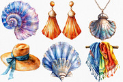 Boho Summer Fashion Coastal Clipart, an Illustration by Canvas Craft (Thumbnail 2 of 7)