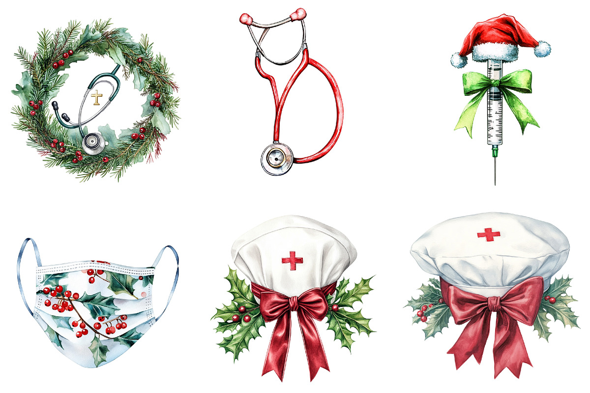 Christmas Nurse Clipart Set, a Seasonal Illustration by CitraGraphics (Photo 5 of 9)