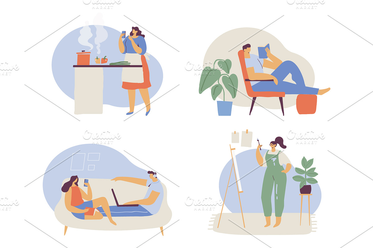 People spending time at home, a Person Illustration by Vector_Art (Photo 5 of 5)