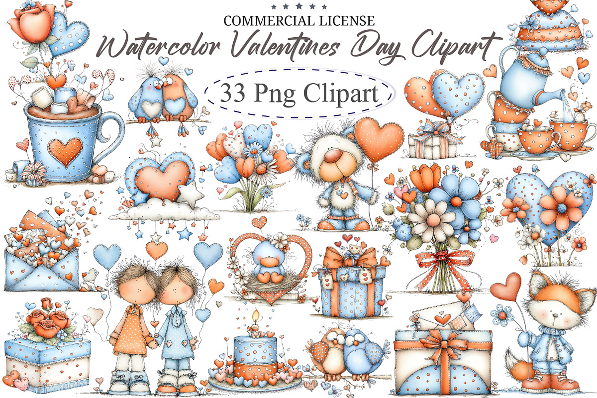 Watercolor Valentines Day Clipart, an Illustration by designcity5 (Photo 1 of 5)