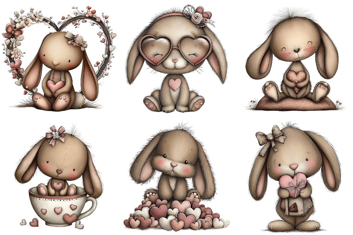 Whimsical Valentine Bunny Clipart, an Illustration by Craft Nest (Photo 9 of 10)