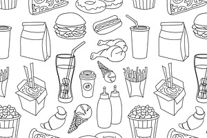 Doodle pattern fast food, a Pattern Graphic by Netkoff