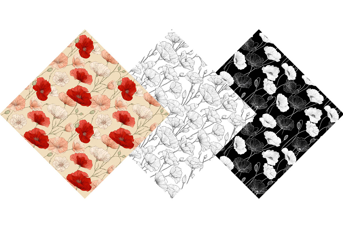 Line Art Poppy Flowers Patterns, an Illustration by DreamPrint404 (Photo 4 of 5)