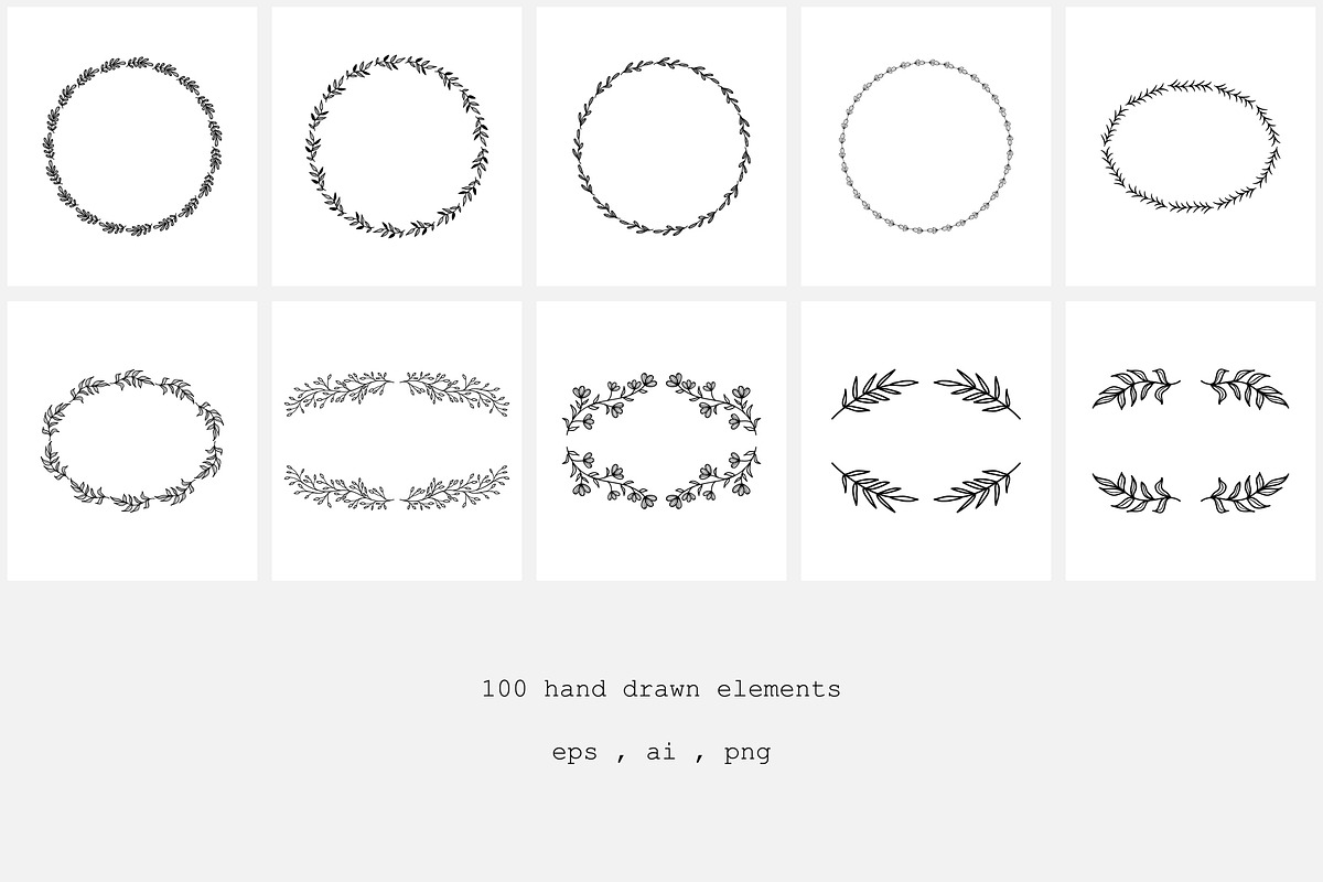 100 Hand Drawn Logo Elements, an Object Illustration by NatalieArtShop