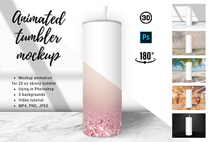 3D animated skinny tumbler mockup