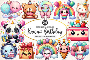 Kawaii Birthday Clipart Bundle, an Illustration by SinaCreation