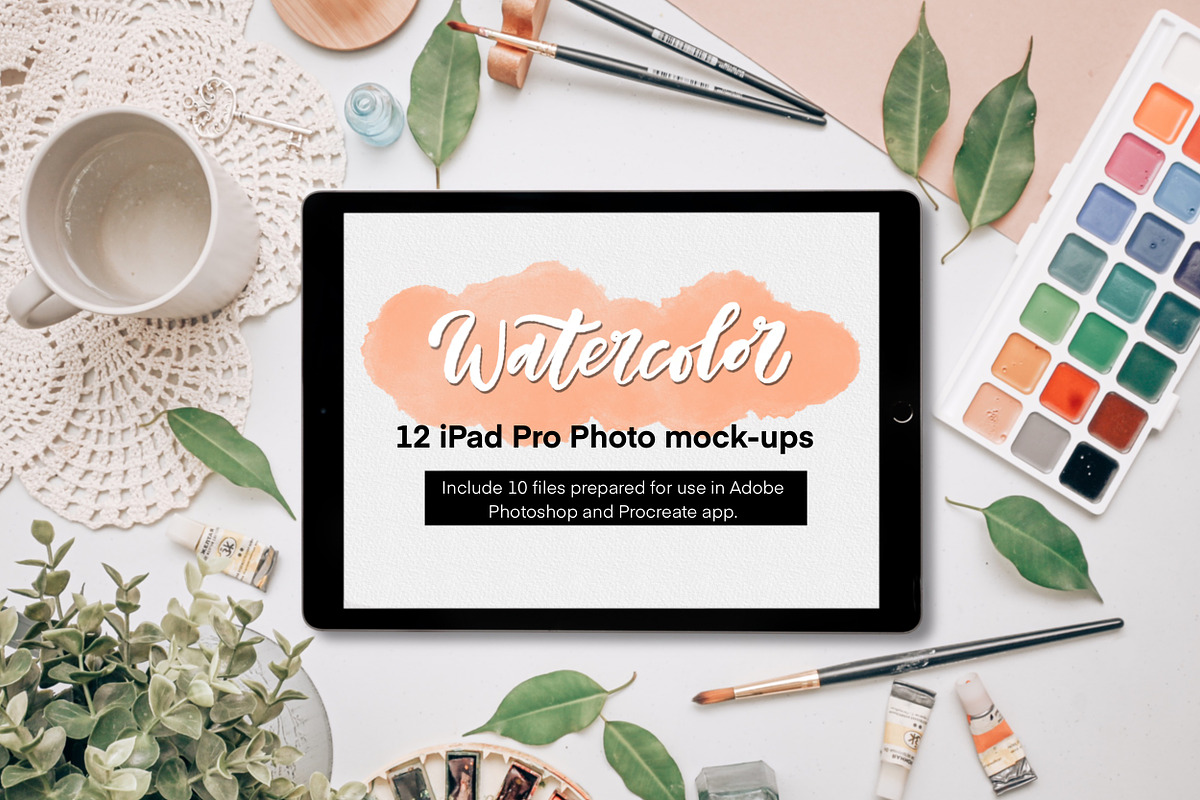 IPad Pro Watercolor Photo Mockups, an iPad Mockup by Letter Elfa Studio (Photo 1 of 9)