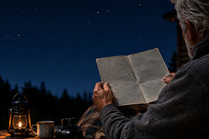 Detailed night scene of man stargazi, a Photo by Dvoevnore photos