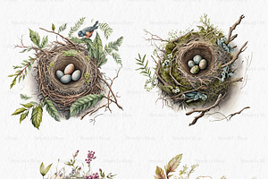 Nests Watercolor Clipart