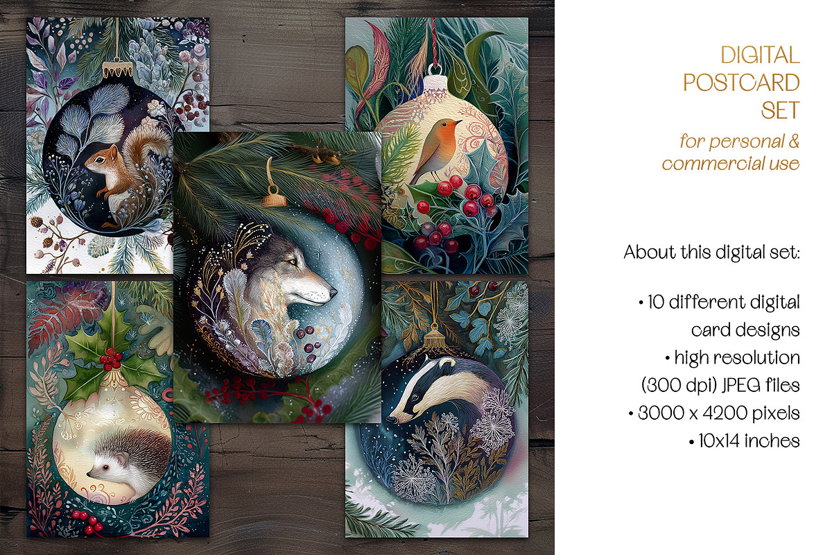 Animals In Christmas Baubles Cards, a Seasonal Illustration by The Dutch Lady Designs (Photo 7 of 7)