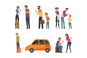 People Characters Hiring Taxi Via, a Person Illustration by TopVectors