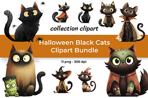 Halloween Black Cats Clipart Bundle, an Animal Illustration by InkyQueenArt