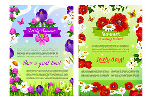 Vector Summer Holiday Posters Of Flowers Bouquets