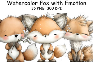 Watercolor Fox with Emotion Clipart, an Illustration by CraftArtStudio