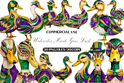 Watercolor Mardi Gras Duck Clipart, an Illustration by Black Bird Studio (Thumbnail 1 of 6)