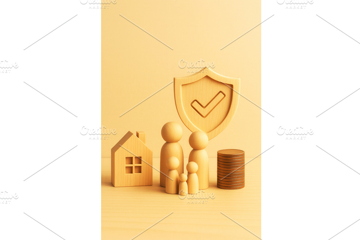 Wooden figures representing a family, a Finance Illustration by Sergey Kotenev