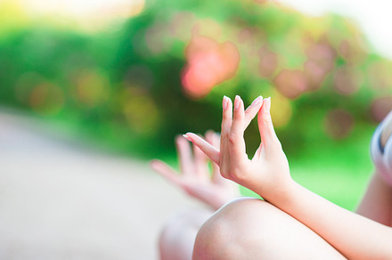 Fitness young woman meditating in the park female fitness model training, a Sports & Recreation Photo by travnikovstudio
