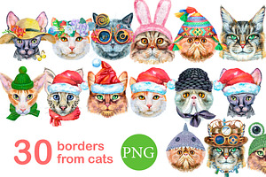 Watercolor borders from cats, an Animal Illustration by Watercolor fantasy