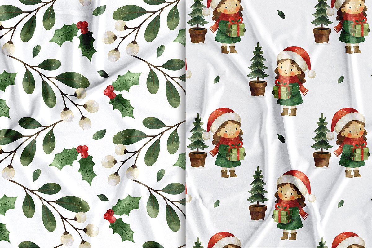 Christmas Girls Watercolor Clipart, a Seasonal Illustration by Hanna's ArtLab (Photo 5 of 6)