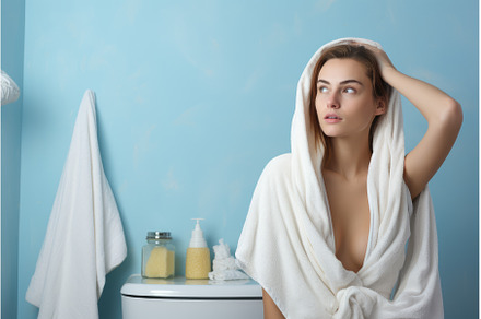 Woman smelling fabric softener in, a Person Photo by Ylivdesign