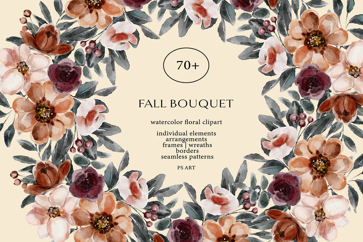 Watercolor Fall Flowers Clipart Set, a Person Illustration by Pink Studio Art (Photo 1 of 19)