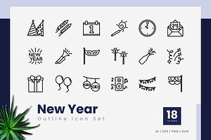 New Year Outline Icons, an Outline Icon by Zeer Graphic