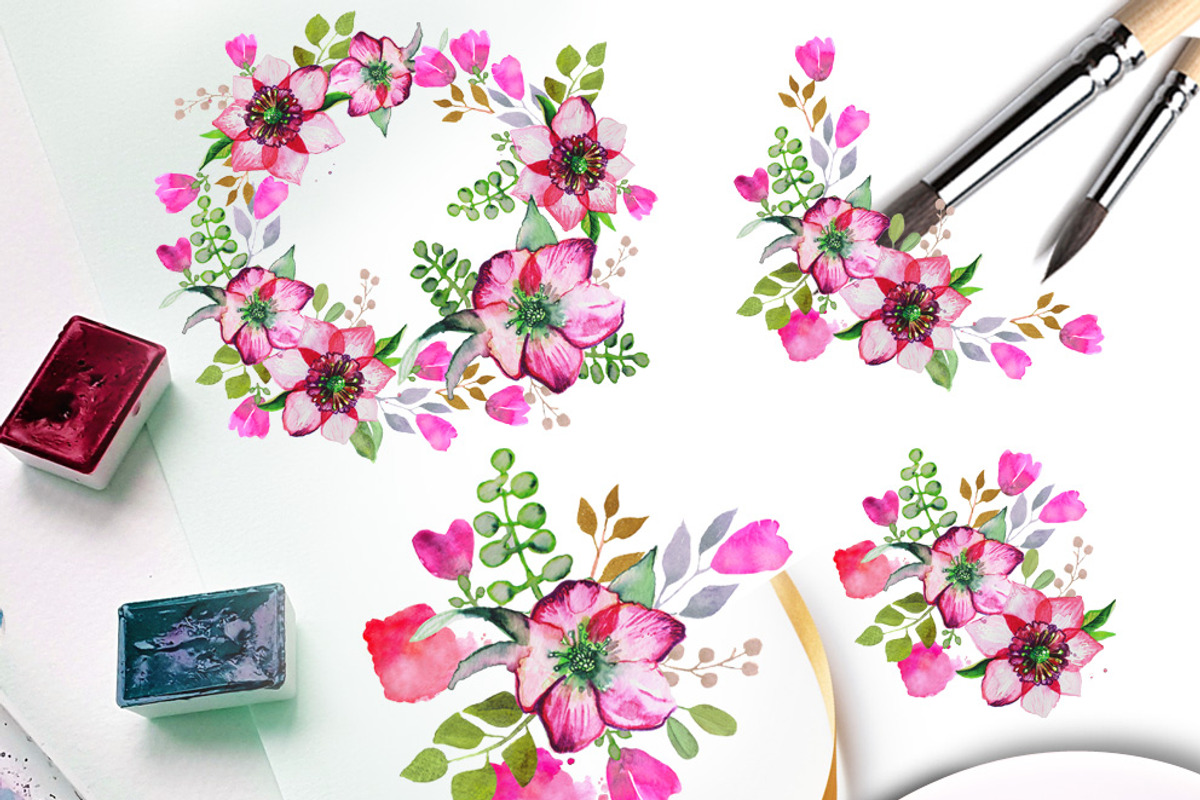 Watercolor clipart; Romantic wreath, an Illustration by Download Graphic Art (Photo 4 of 8)