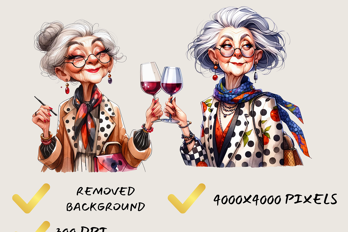 FUNNY OLD LADIES CLIPART, a Person Illustration by Daring Digies (Photo 4 of 6)