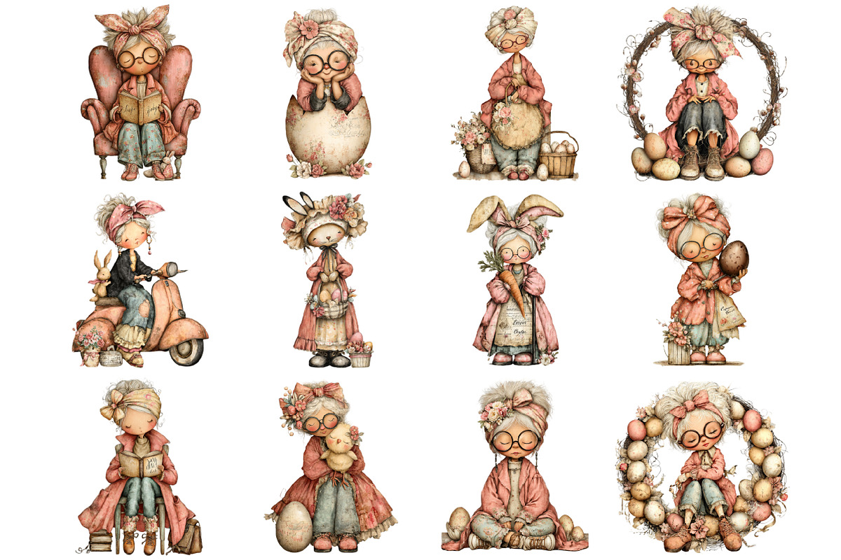 Whimsical Easter Old Lady Clipart, a Graphic by CitraGraphics (Photo 3 of 4)