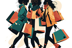 Stylish women shopping with colorful bags in a modern illustration, a Photo by AS photostudio