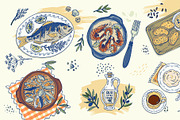 Hand drawn mediterranean food set, a Food Illustration by Zimages (Thumbnail 3 of 3)