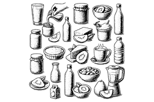 Guava Drinks and Dessert Set, an Object Graphic by nikagraphic