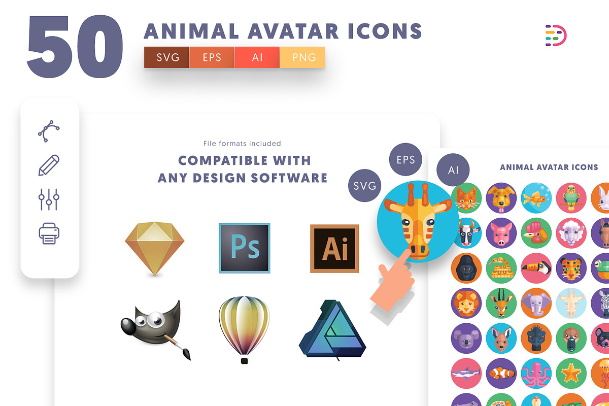 50 Animal Avatar Icons, an Outline Icon by Dighital (Photo 8 of 9)