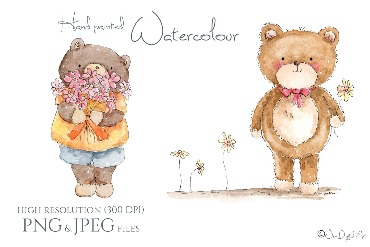 Cute Watercolour Bears, an Animal Illustration by Jen Digital Art (Photo 3 of 4)