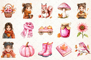 Watercolor Pink Fall Autumn Clipart, an Illustration by Rose Art (Thumbnail 4 of 4)
