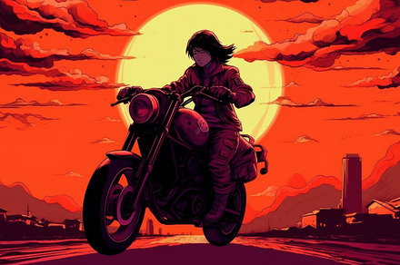 biker on a motorcycle rides off into the sunset, a Photo by Pictures for you!!!!!!!!!