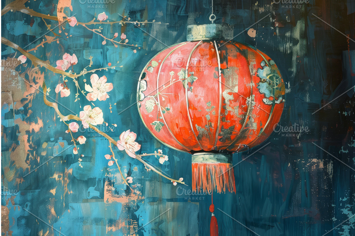 Traditional chinese lantern and, a Texture Illustration by Ylivdesign