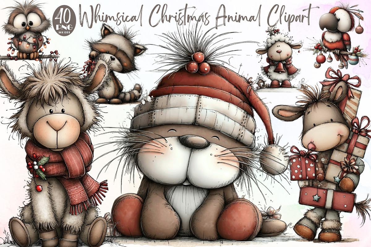 Whimsical Christmas Animal Clipart B, an Illustration by Sublimation Artist (Photo 1 of 6)