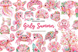 Pink Girly Summer Clipart PNG, a Seasonal Illustration by CreationArt
