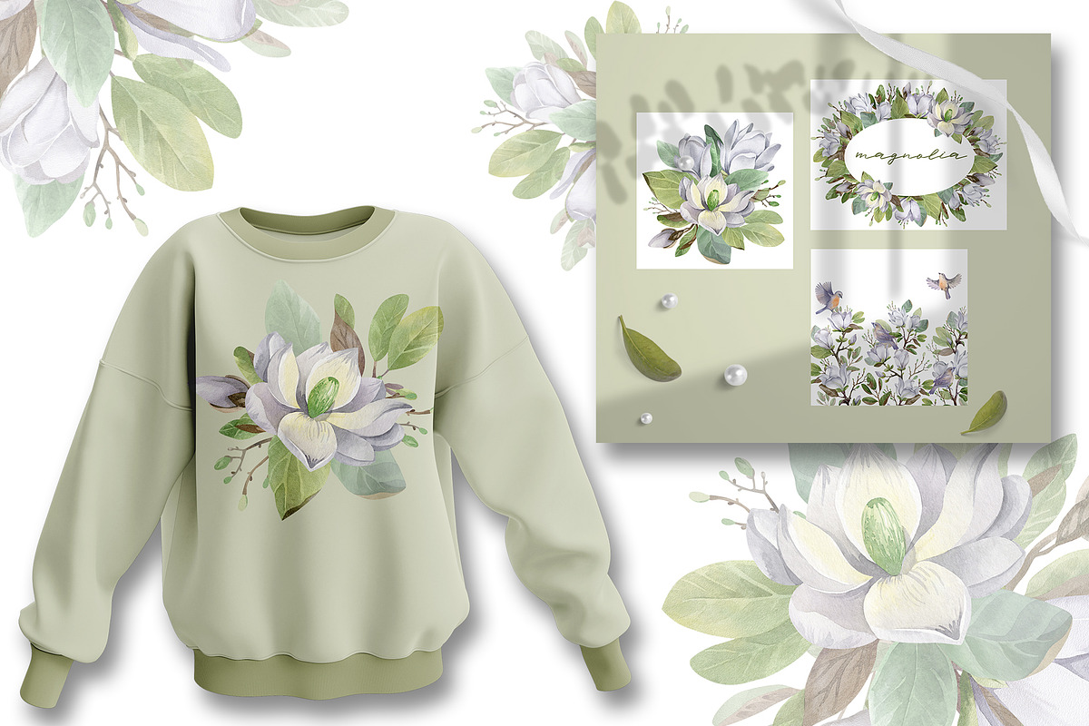 Watercolor Magnolia Flower Set, a Decorative Illustration by LenArt (Photo 7 of 18)