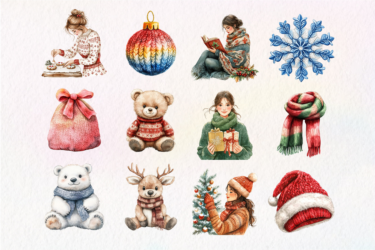 Watercolor Christmas Knitted Clipart, an Illustration by Dream Creation (Photo 3 of 5)