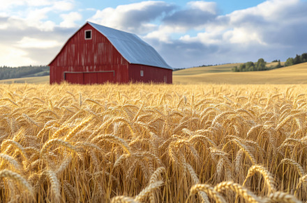 Red Barn in Golden Wheat Field Rural, a Background Photo by Pixeness