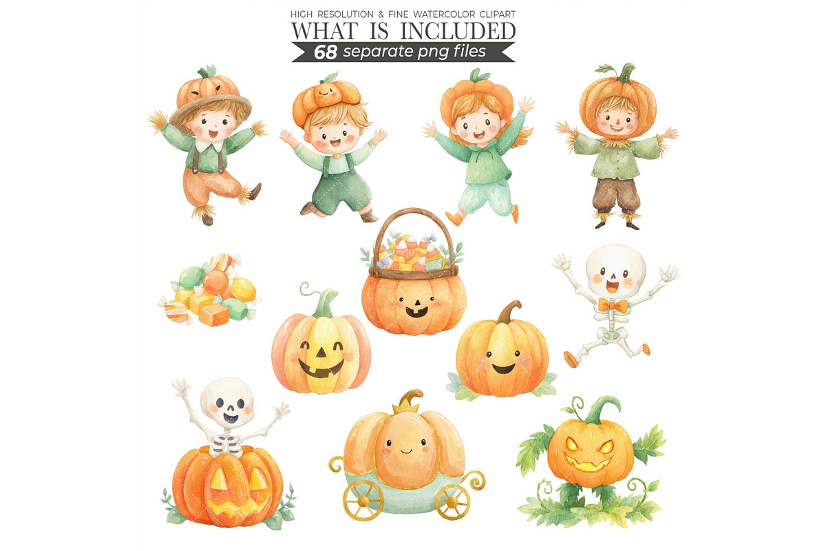 Watercolor Halloween Clipart Bundle, an Illustration by CharmClipart (Photo 7 of 9)