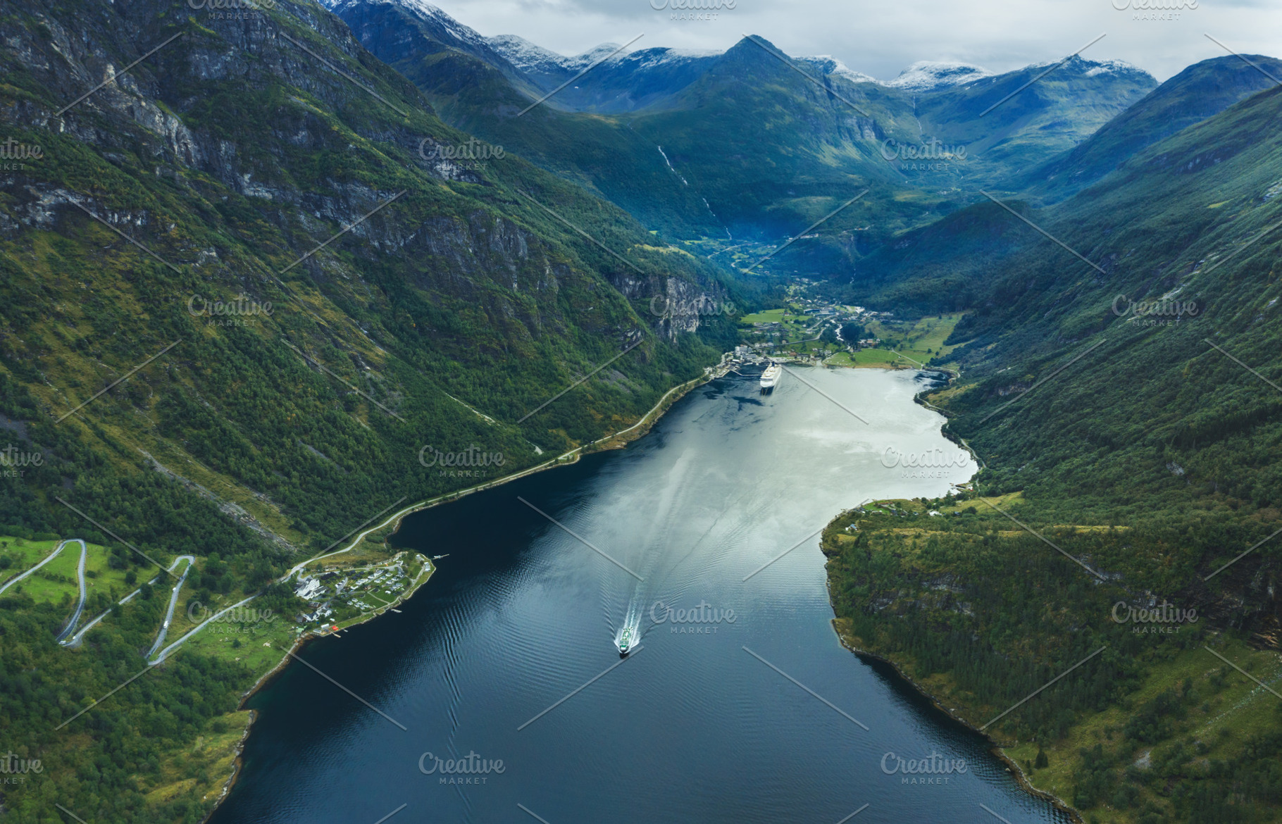 Aerial view Geiranger fjord in Norwa, a Nature Photo by e v e r s t