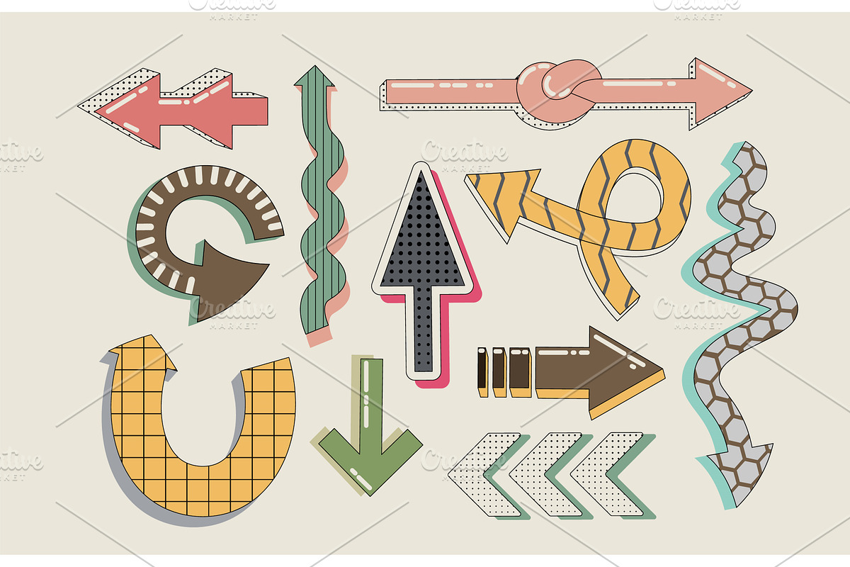 Playful retro arrow set with, an Illustration by art PVP - market