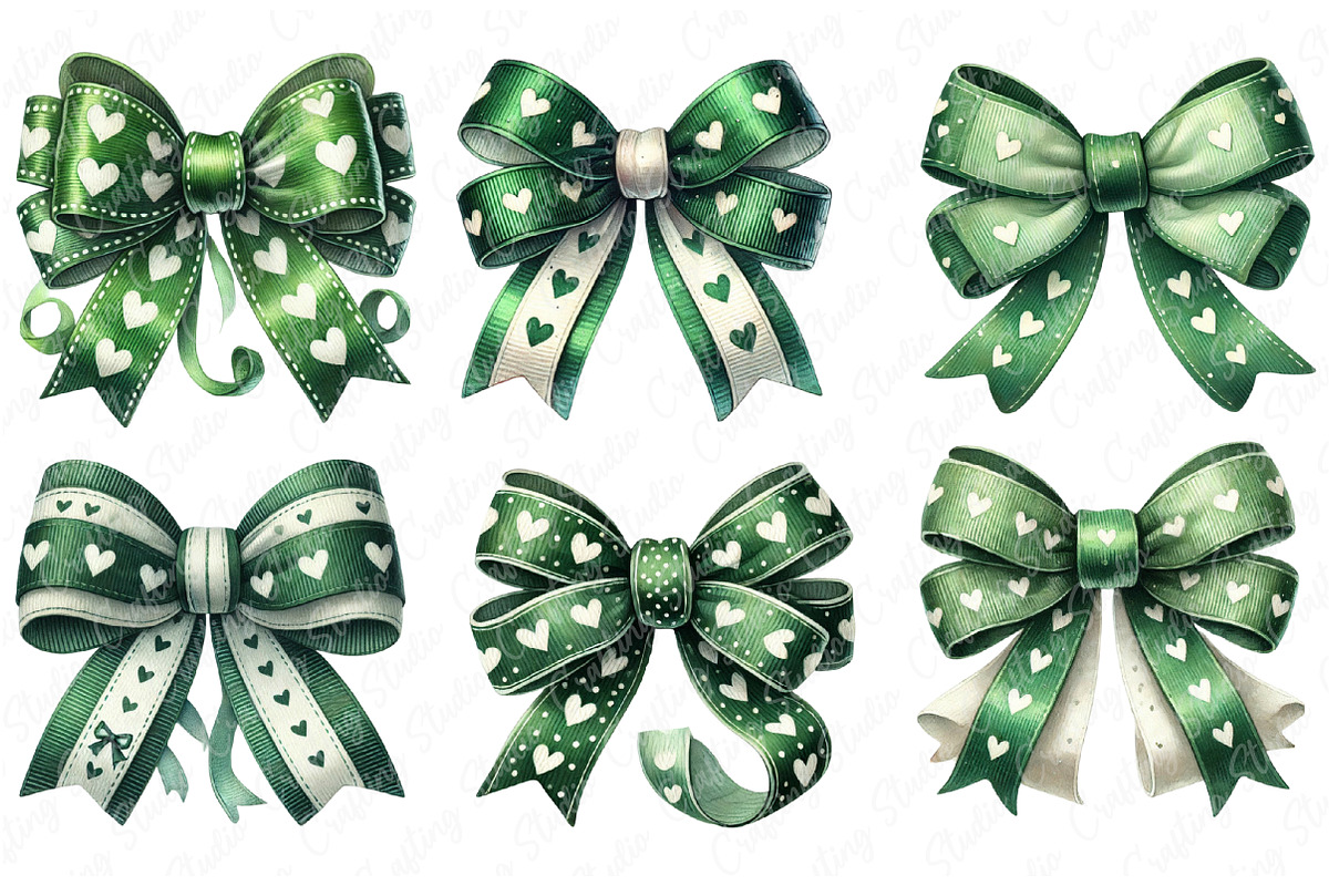St Patrick's Day Heart Coquette Bow, an Illustration by Watercolor design (Photo 2 of 4)