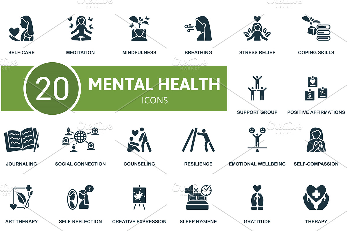 Mental health set. Creative icons., a Healthcare Illustration by Aimagenarium@gmail.com