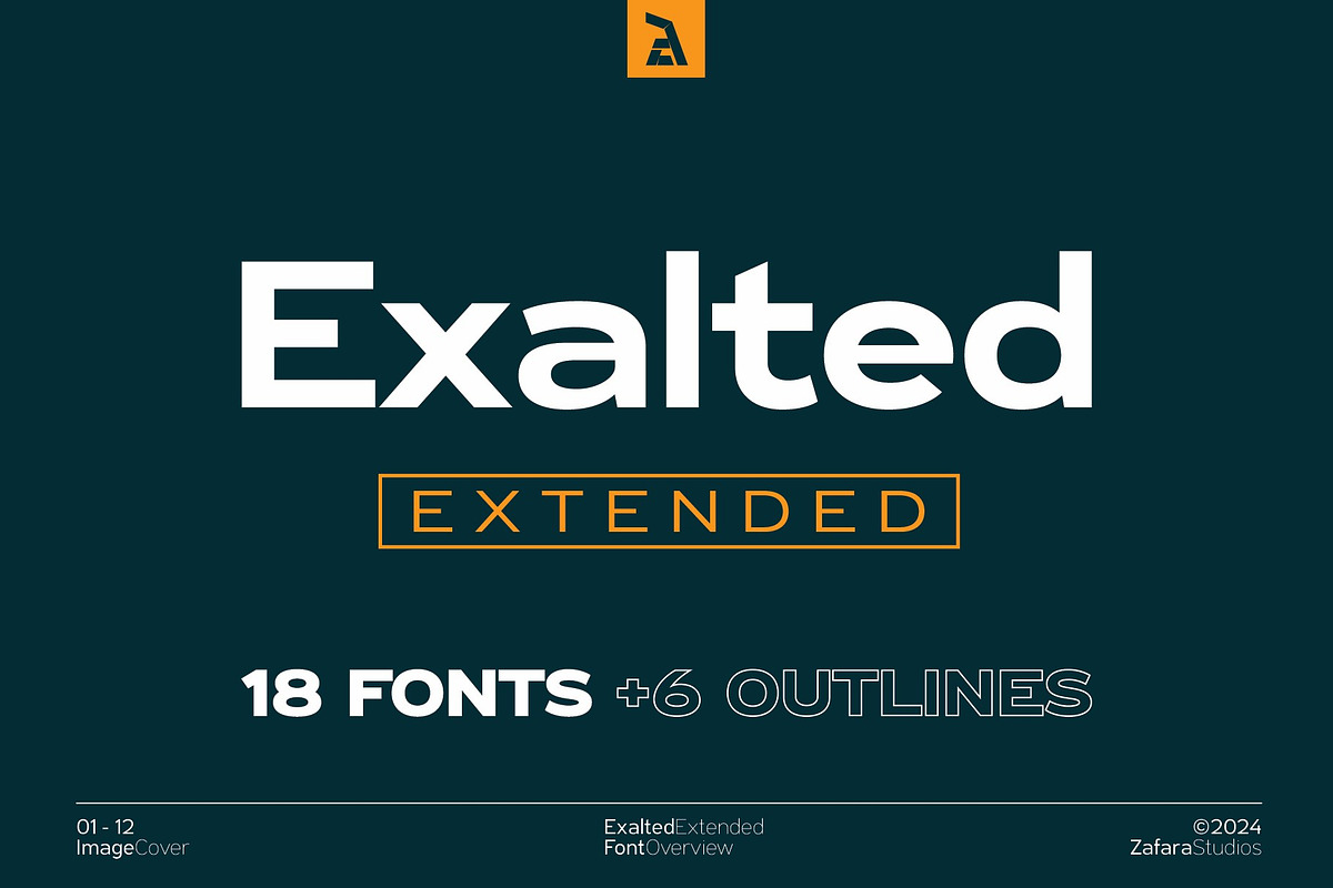 Exalted Extended, a Sans Serif Font by Zafara Studios (Photo 1 of 12)