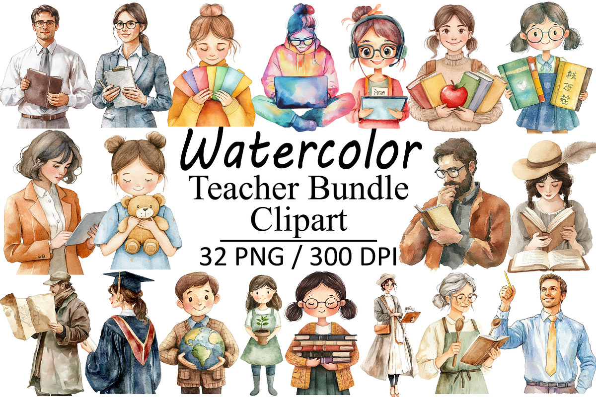 Watercolor Teacher Clipart, an Illustration by Design Market (Photo 1 of 3)