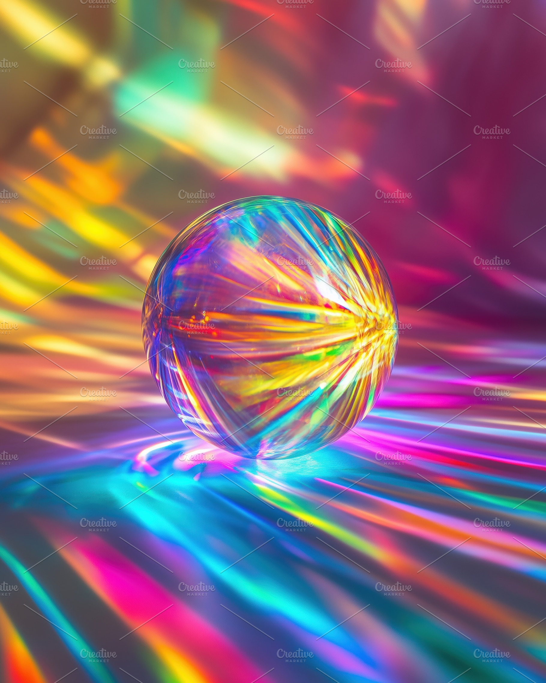 A crystal ball reflecting vibrant colors and patterns on a surface, creating a, an Arts & Entertainment Photo by Textures & Backgrounds